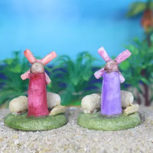 Miniature windmill sheep resin ornament detail for succulent plant landscaping and sandtray play.