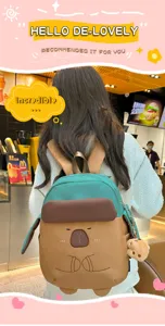 Zaino Capybara Carino con Design Cappello Peluche Borsa per Ragazze Viaggio Casual Borsa