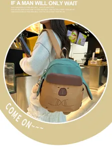 Simpatico zaino capybara con cappello divertente, peluche morbido e pelle PU per la scuola.