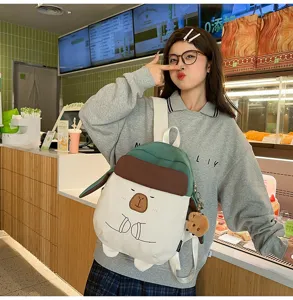 Zaino capibara carino con cappello borsa animale divertente per ragazze viaggio casual giorno