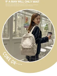 Corduroy backpack for women casual solid color school bag Korean style daypack large capacity