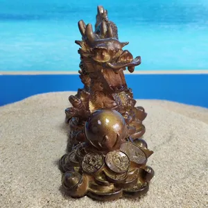 Exquisite Bronze Chinese Dragon Figurine Tea Pet with Lucky Coins and Pearl Ornament