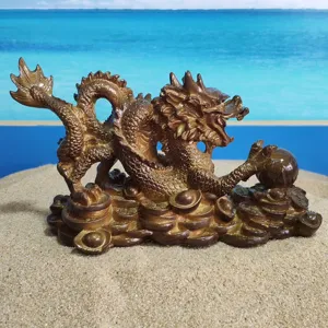 Chinese dragon figurine decor with ancient coins for lucky home office table display detail
