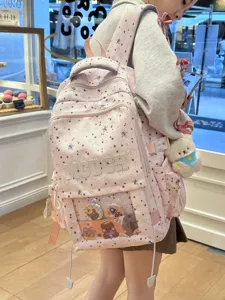 Sac à dos rose mignon motif étoiles grande capacité pour adolescentes quotidien