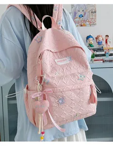 Sac à dos matelassé rose femme ado mignon broderie étoile cartable sac de loisirs quotidien