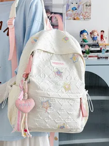 Sac à Dos Décontracté en Nylon Grande Capacité Cartable Mignon Matelassé avec Étoile Brodé pour Femmes Étudiants