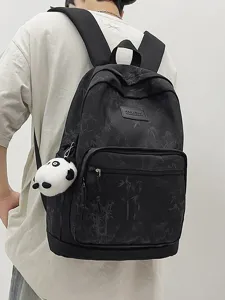 Casual black minimalist backpack for women, large capacity school student bookbag