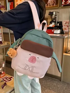Zaino capibara carino per ragazze, borsa scolastica creativa in peluche con ciondolo