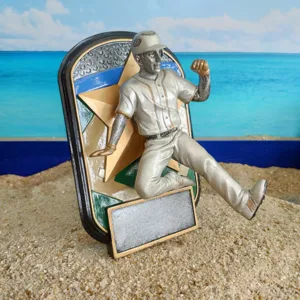 Resin baseball player award plaque trophy figurine with engraving nameplate for sports fans.