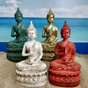 Thai Sakyamuni Buddha Statue Resin Craft Ornament Antique Sitting Buddha Figurine Home Tabletop Meditation Decor
