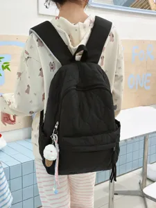 Sac à dos matelassé noir sac d'école étudiant décontracté pour les déplacements