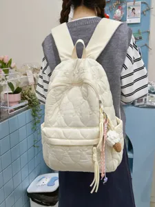 Sac à dos matelassé blanc décontracté pour femmes, cartable élégant pour étudiante navette.