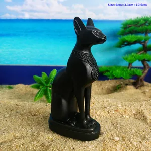Egyptian Bastet Cat Figurine Black Resin Cat Goddess Statue for Home Office Desk Decor