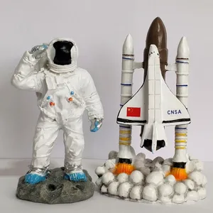 Space shuttle and astronaut figurine set, Chinese space theme toy model for desktop decor.