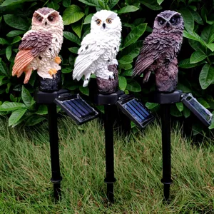 Solar Owl Garden Light Outdoor Waterproof Resin Animal Figurine LED Landscape Light Lawn Yard Pathway Decor