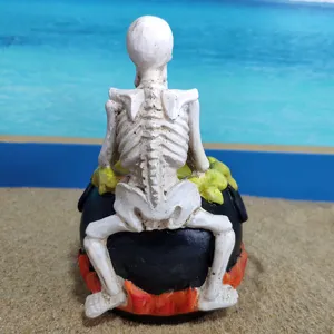 Halloween resin skeleton cauldron ornament spooky desktop figurine toy decor party props