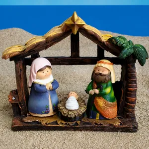 Statuetta Scena della Natività in Resina Set Presepio di Natale Statua Sacra Famiglia