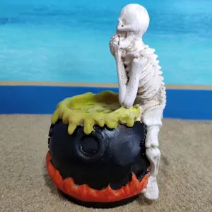 Detailed view of the Halloween resin skeleton ornament, creative desktop decoration prop.