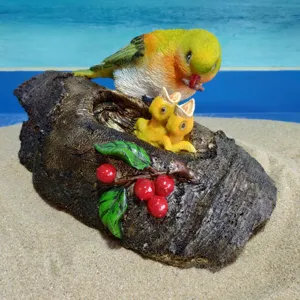 resin bird nest garden decor figurine parent-child parrot hanging ornament detail view