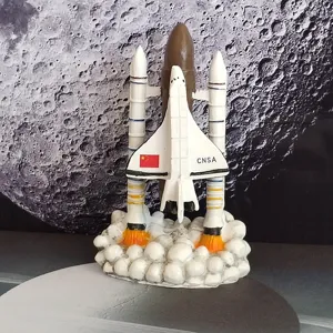 Detailed shot of the space shuttle rocket launch model toy with smoke base and CNSA logo.