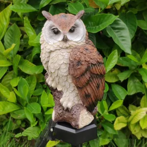 Owl solar garden light waterproof outdoor lawn LED stake light realistic resin animal statue.