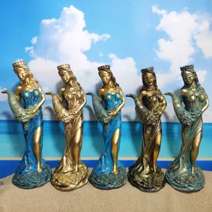 European Resin Fortune Goddess Statue Cornucopia Coin Wealth Figurine Home Office Decor Magic Props Desk Ornament
