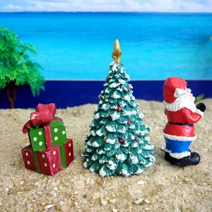 Resin Christmas tree Santa Claus and gift box miniature figures, perfect for sand tray play.