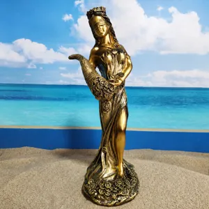 Golden Goddess of Fortune resin statue, wealth cornucopia tabletop decor, 30cm tall.