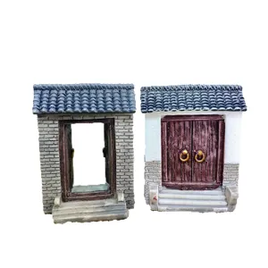 Miniature Chinese courtyard door models, resin micro-landscape decor and sandplay therapy items.