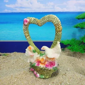 Resin heart dove flower basket ornament for sand tray therapy game and desktop decor.
