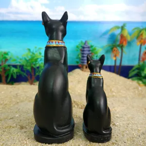 Egyptian Bastet cat god resin statues pair, black cat goddess figurine for home decor