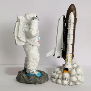 Astronaut and space shuttle launch figurine set, resin spaceman model for desktop decor toys.