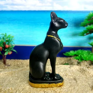 Egyptian Bastet cat goddess resin figurine vintage black gold sculpture home decor ornament