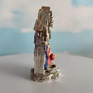 Resin Christmas nativity scene figurine side detail view showing exquisite religious carving texture.