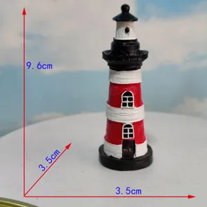Mediterranean style lighthouse resin ornament desktop fish tank miniature decor 9.6cm