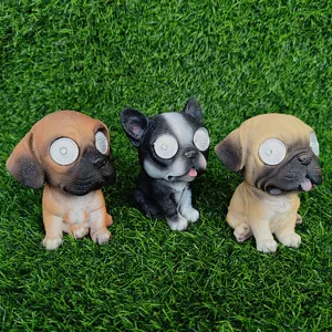 Solar dog garden light statues, resin puppy lawn decorative figures with LED eyes, outdoor decor