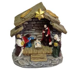 Resin Christmas Nativity Scene Set Jesus Birth Figurine Manger Religious Tabletop Ornament