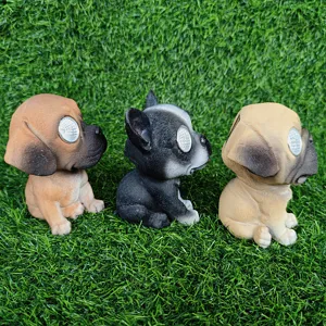 Solar dog garden light resin puppy statue outdoor lawn waterproof landscape decor lighting
