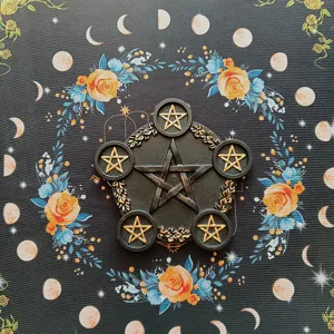 Resin pentagram altar tile black gold pentacle ritual plate Wiccan decorative photography prop