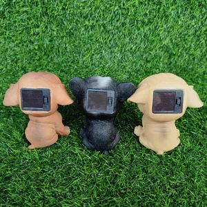 Solar powered dog garden light back view showcasing solar panel and switch detail.