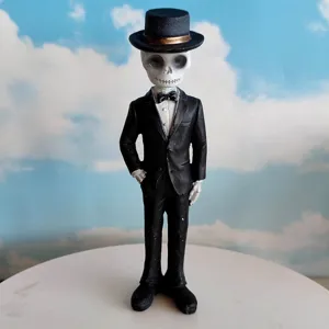 Halloween skeleton gentleman figurine in tuxedo and top hat for spooky holiday decor spooky party gift