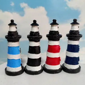 Mediterranean style miniature lighthouse resin figurines set of four for home aquarium decor.
