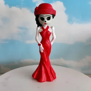 Halloween skeleton figurine red dress Catrina statue spooky holiday party home decor gift