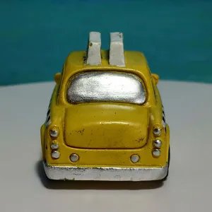 Mini yellow taxi toy car card holder sand tray miniature vehicle collectible desk decoration item