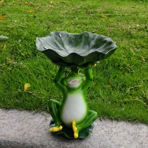 Resin frog bird feeder and lotus leaf garden decoration sculpture for outdoor yard and lawn.