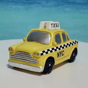New York City yellow taxi cab miniature figurine sand tray toy and memo card holder.