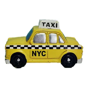 Yellow NYC taxi cab miniature model business card holder sand play toy figurine decoration.