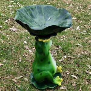 Outdoor green frog bird bath resin garden ornament statue for yard lawn decoration details