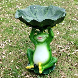 Garden frog bird bath resin ornament sculpture for outdoor yard and lawn decor details