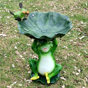 Resin frog lotus leaf bird feeder garden statue outdoor lawn yard decor ornament